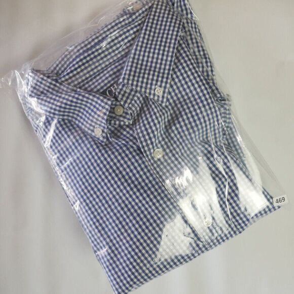 Chaps Men's 2XL Long Sleeve Shirt Easy Care Stretch Blue White Checkered - Picture 13 of 13